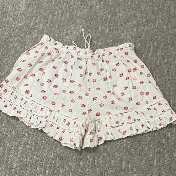 Free People Cambridge Floral Print drawstring Ruffle Trim Women Shorts Sz L - Picture 6 of 7